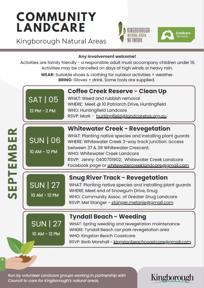 Kingborough Council - landcare September activities